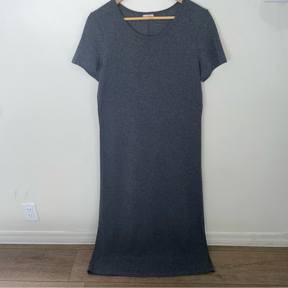 Comfy USA Ribbed Knit Fall Lagen Look T-shirt Gray Maxi Dress Size L